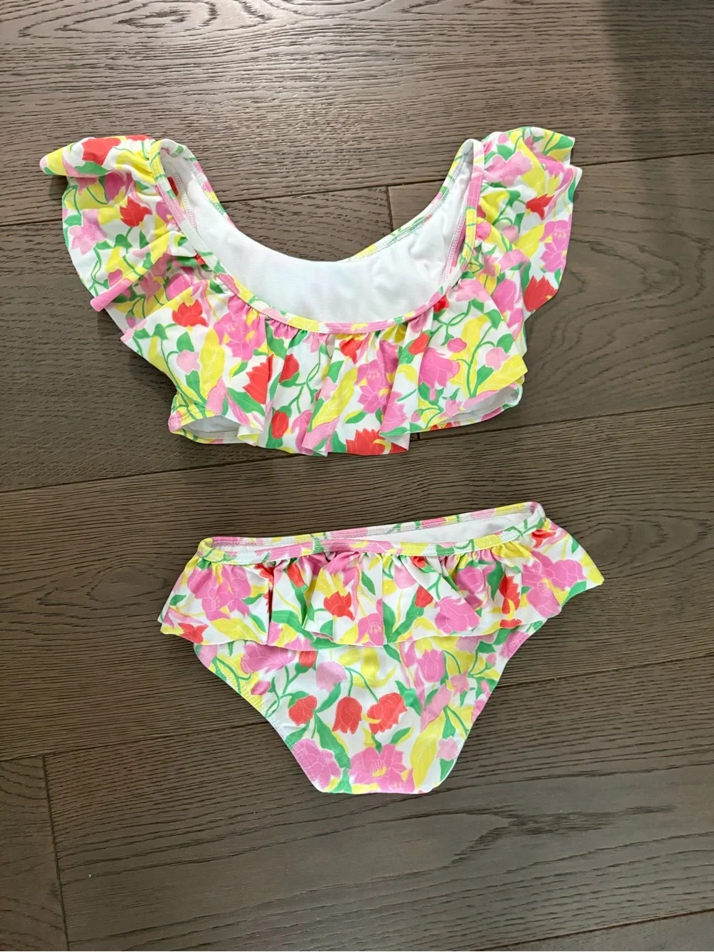 Janie and Jack Girls Floral Ruffle Two-Piece Swim Suit- Pink & Yellow size 7